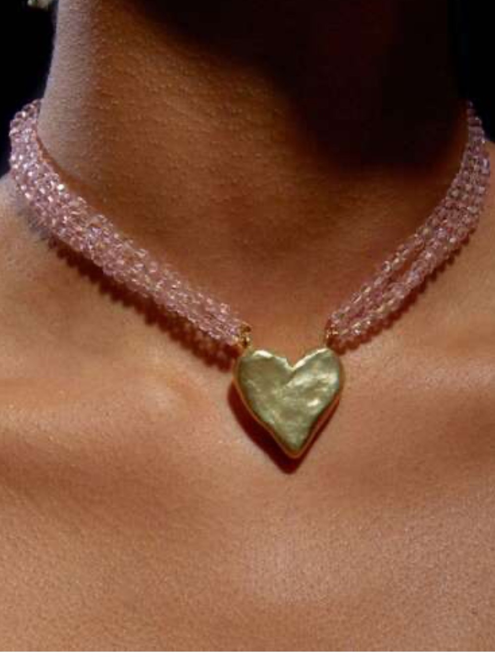 New! Blush Beaded Gold Heart Pendant Necklace (1045) NWOT